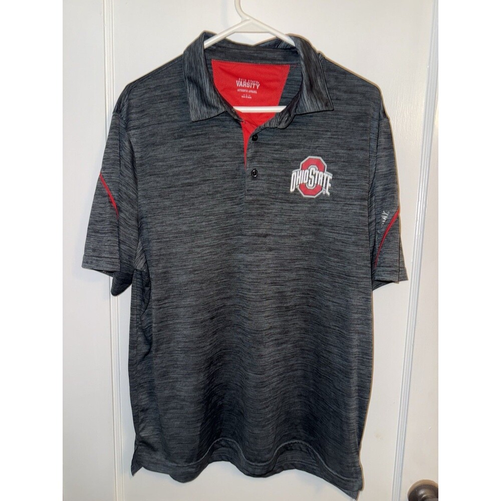 Varsity Ohio State Mens L Grey Short Sleeve Polo Shirt Summer